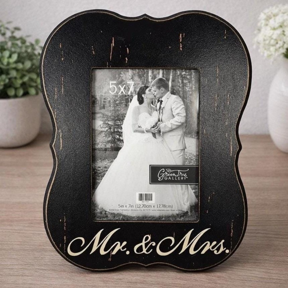 Mr and Mrs Picture Frame Black Distressed Wood 5x7 Farmhouse